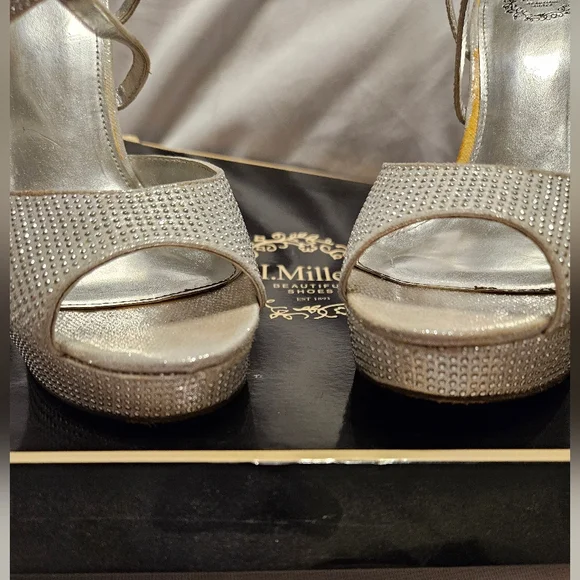 I. MILLER Sherita-FY Bride Prom Silver Platform SZ 7 Womens Strappy Heels - Picture 6 of 12